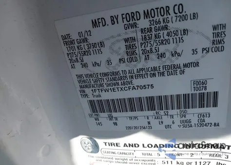 2012 Ford F-150 Platinum из США, поврежденный, VIN 1FTFW1ETXCFA70575